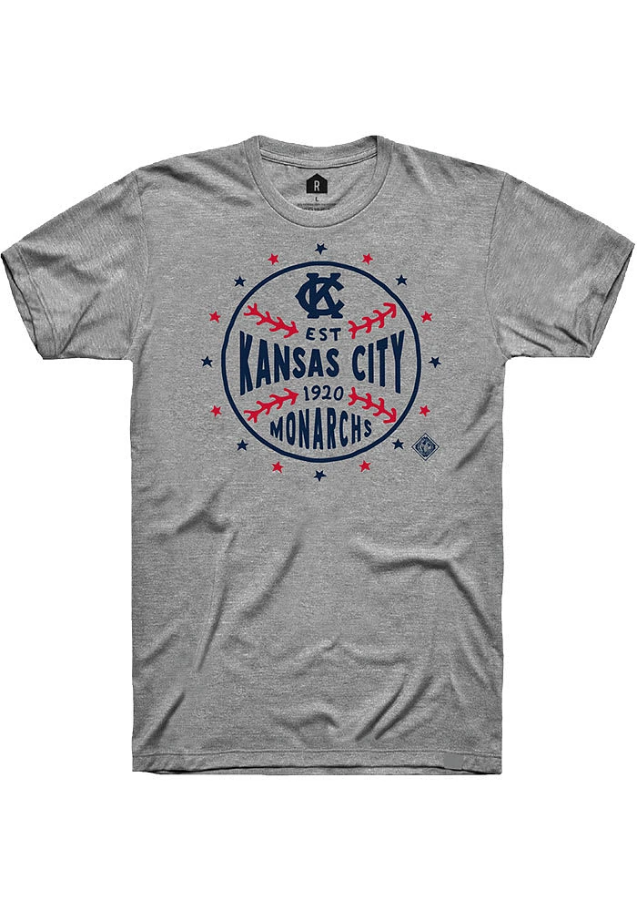Rally Kansas City Monarchs Grey Arch Script Star Ball Short Sleeve Fashion T Shirt