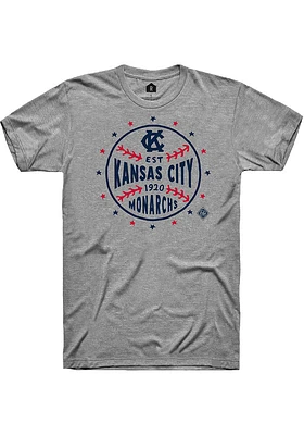 Rally Kansas City Monarchs Grey Arch Script Star Ball Short Sleeve Fashion T Shirt