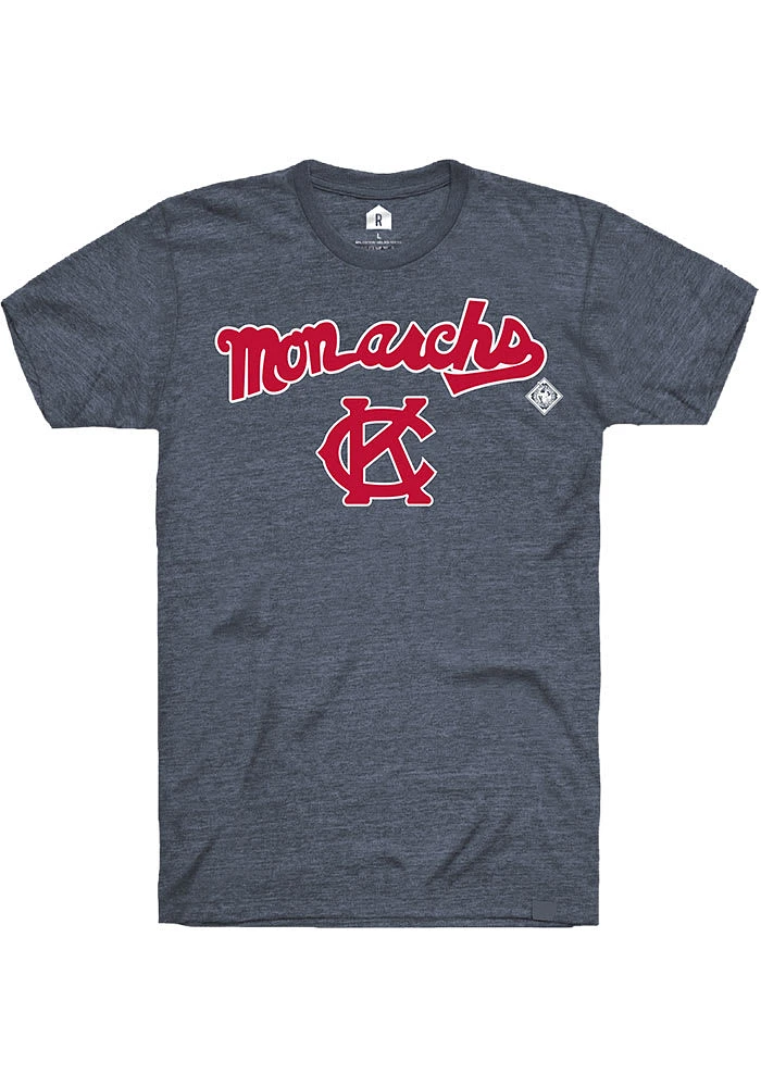 Rally Kansas City Monarchs Navy Blue Curve Script Logo Short Sleeve Fashion T Shirt