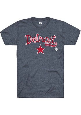Rally Detroit Stars Navy Blue Script Logo Design Short Sleeve Fashion T Shirt