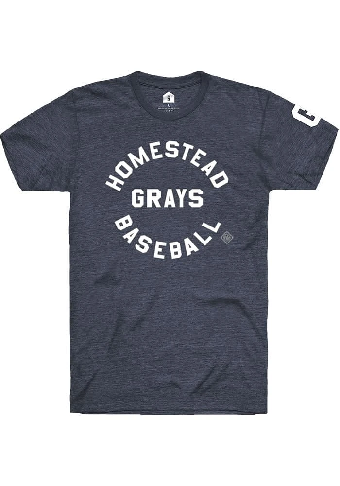 Rally Homestead Grays Navy Blue Script Circle Arch Short Sleeve Fashion T Shirt