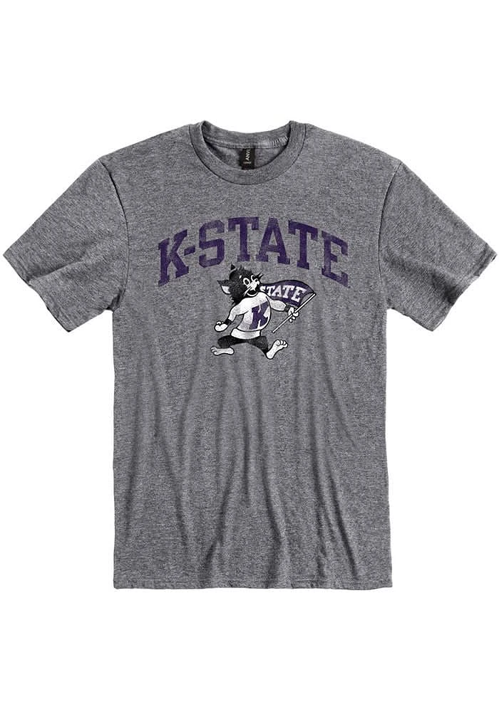 K-State Wildcats Grey Distressed Arch Mascot Short Sleeve Fashion T Shirt