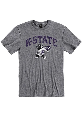 K-State Wildcats Grey Distressed Arch Mascot Short Sleeve Fashion T Shirt