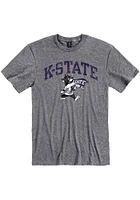K-State Wildcats Grey Distressed Arch Mascot Short Sleeve Fashion T Shirt