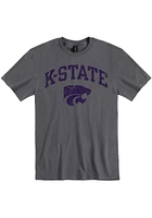 K-State Wildcats Charcoal Distressed Arch Mascot Short Sleeve Fashion T Shirt