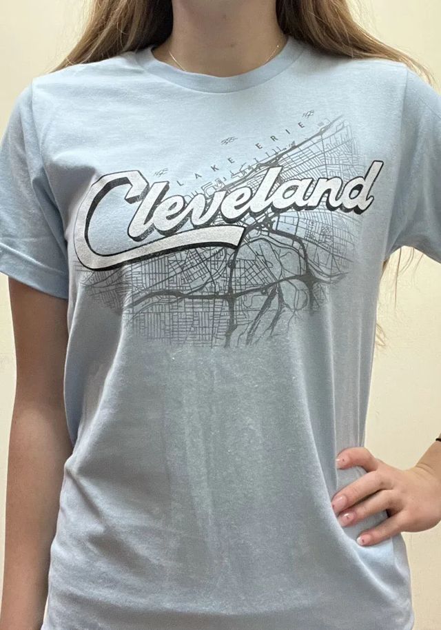 Cleveland Light Blue Map Short Sleeve Fashion T Shirt