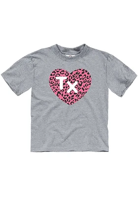 Texas Toddler Girls Grey Cheetah Heart Short Sleeve T-Shirt