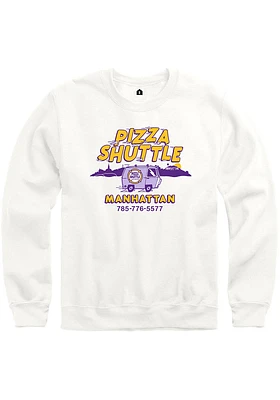 Rally Manhattan Mens White Pizza Shuttle Van Long Sleeve Crew Sweatshirt