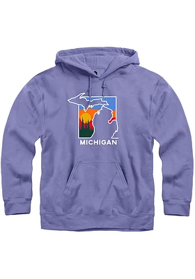 Michigan Mens Purple Color Block State Shape Long Sleeve Hoodie