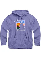 Michigan Mens Purple Color Block State Shape Long Sleeve Hoodie