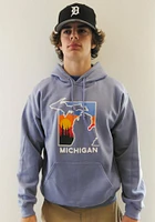 Michigan Mens Purple Color Block State Shape Long Sleeve Hoodie