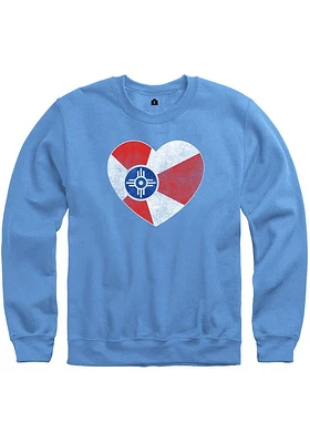 Wichita Mens Light Blue Flag Heart Long Sleeve Crew Sweatshirt
