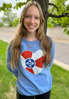 Wichita Mens Light Blue Flag Heart Long Sleeve Crew Sweatshirt