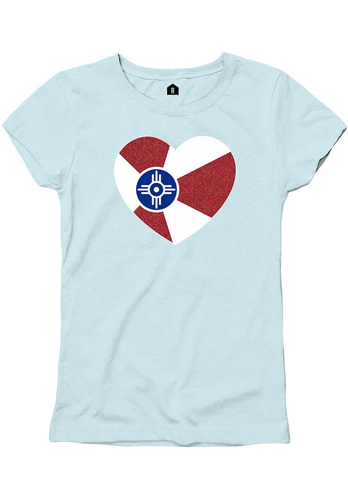 Wichita Girls Light Blue Flag Heart Short Sleeve Tee