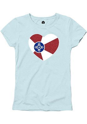 Wichita Girls Light Blue Flag Heart Short Sleeve Tee