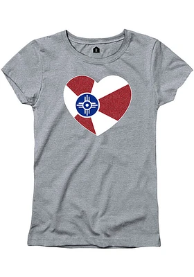 Wichita Girls Grey Flag Heart Short Sleeve Tee