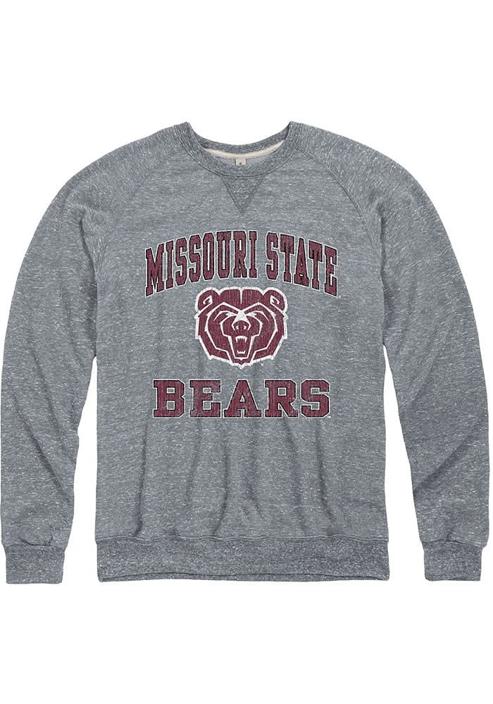 Missouri State Bears Mens Grey Number One Graphic Distressed Long Sleeve Fashion Sweatshirt