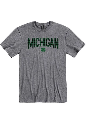Michigan Graphite Wordmark Shamrock Short Sleeve Fashion T Shirt