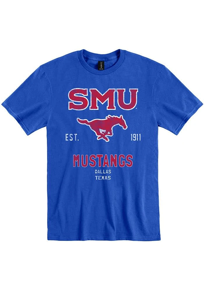 SMU Mustangs Blue Throwback Short Sleeve T Shirt