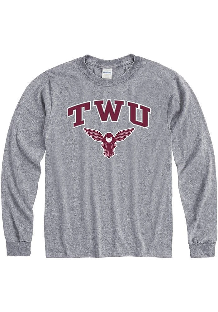 Texas Womans University Grey Arch Mascot Long Sleeve T Shirt