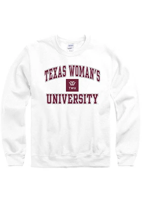 Texas Womans University Mens White Number One Long Sleeve Crew Sweatshirt