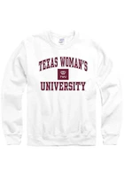 Texas Womans University Mens White Number One Long Sleeve Crew Sweatshirt