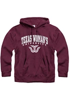 Texas Womans University Mens Maroon Arch Mascot Long Sleeve Hoodie