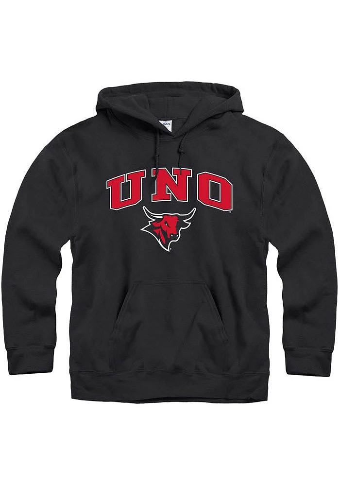 UNO Mavericks Mens Black Arch Mascot Long Sleeve Hoodie