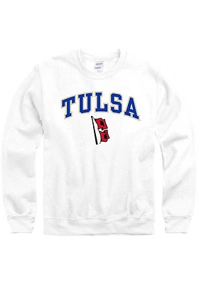Tulsa Golden Hurricane Mens White Arch Mascot Logo Long Sleeve Crew Sweatshirt