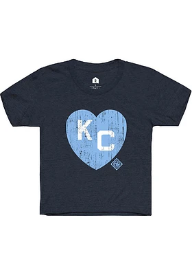 Rally Kansas City Monarchs Youth Navy Blue Heart Graphic Short Sleeve T-Shirt