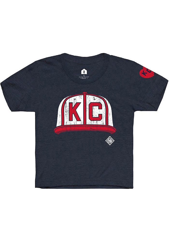 Rally Kansas City Monarchs Youth Navy Blue Cap Graphic Short Sleeve T-Shirt