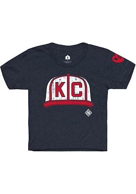 Rally Kansas City Monarchs Youth Navy Blue Cap Graphic Short Sleeve T-Shirt