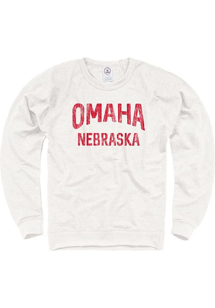 Omaha Mens Oatmeal Arch Wordmark Long Sleeve Crew Sweatshirt