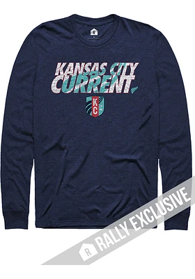 Rally KC Current Navy Blue Wordmark Wave Long Sleeve T Shirt