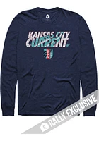 Rally KC Current Navy Blue Wordmark Wave Long Sleeve T Shirt
