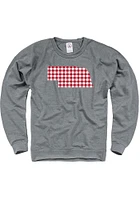 Nebraska Mens Graphite Plaid State Shape Long Sleeve Crew Sweatshirt