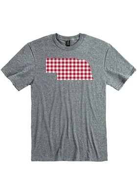 Nebraska Graphite Plaid State Shape Short Sleeve Fashion T Shirt