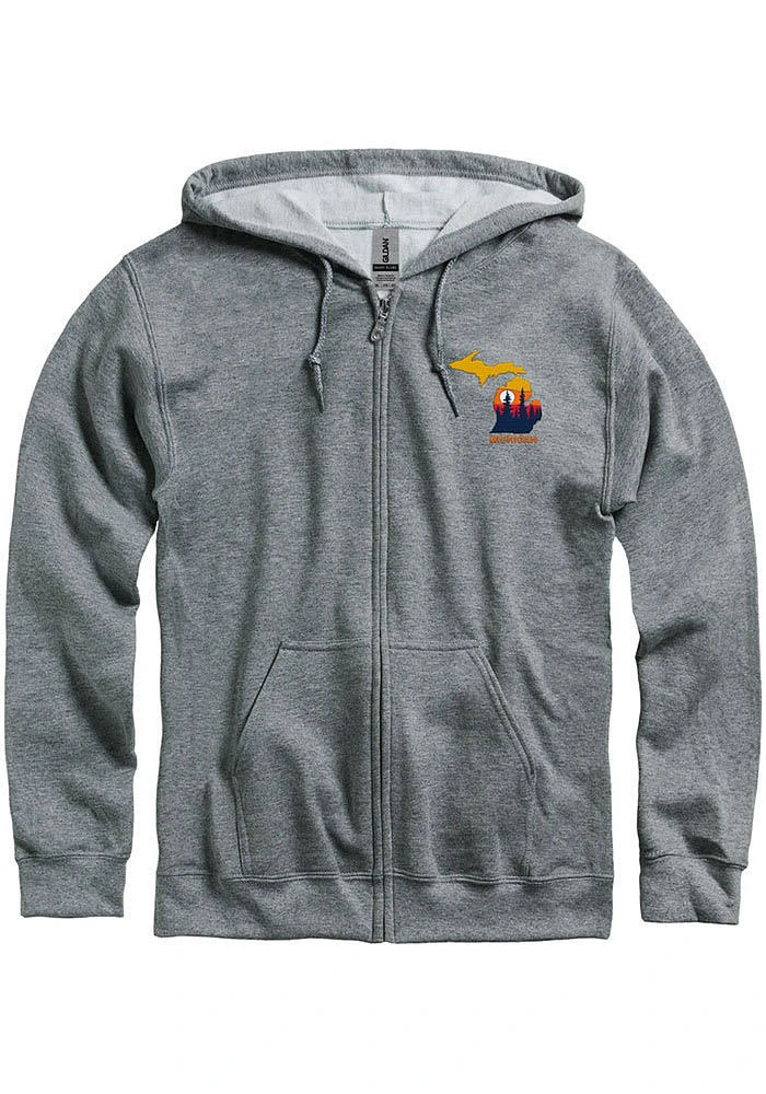 Michigan Mens Graphite State Shape Long Sleeve Full Zip Jacket
