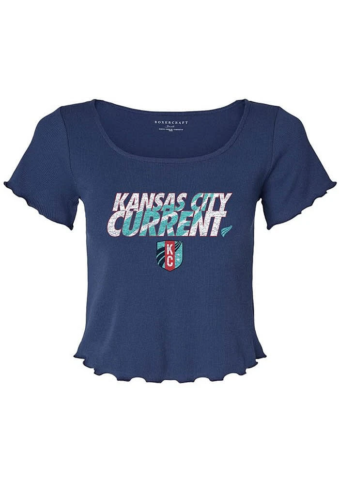 Rally KC Current Womens Navy Blue Wave Short Sleeve T-Shirt