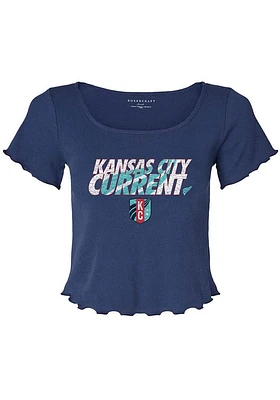 Rally KC Current Womens Navy Blue Wave Short Sleeve T-Shirt