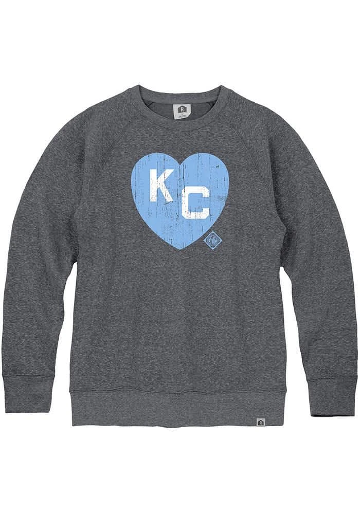 Rally Kansas City Monarchs Mens Navy Blue Heart KC Long Sleeve Fashion Sweatshirt
