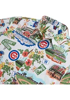 Reyn Spooner Chicago Cubs Mens White Scenic Button Front Short Sleeve Dress Shirt