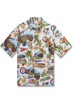 Reyn Spooner Texas Rangers Mens White Scenic Button Front Short Sleeve Dress Shirt