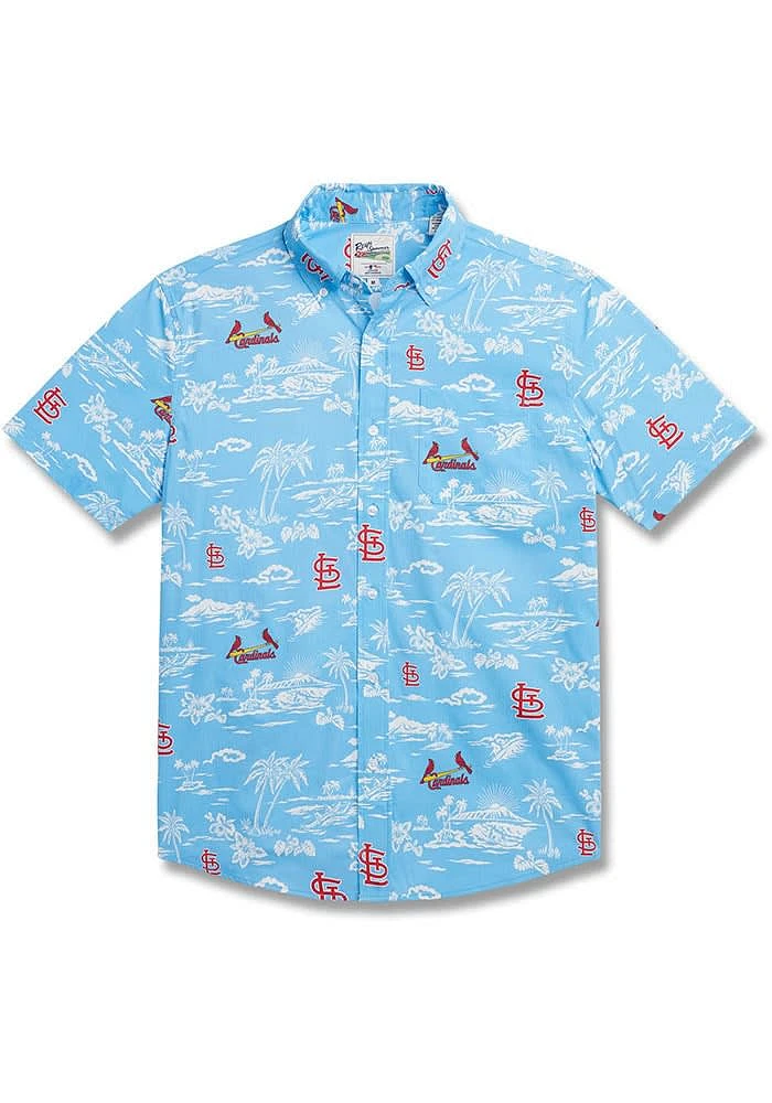 Reyn Spooner St Louis Cardinals Mens Light Blue Kekai Performance Short Sleeve Dress Shirt