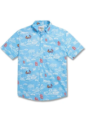 Reyn Spooner St Louis Cardinals Mens Light Blue Kekai Performance Short Sleeve Dress Shirt