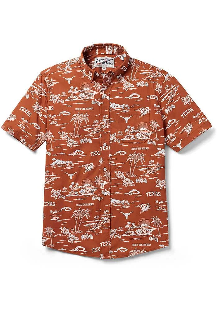 Reyn Spooner Texas Longhorns Mens Burnt Orange Kekai Short Sleeve Dress Shirt