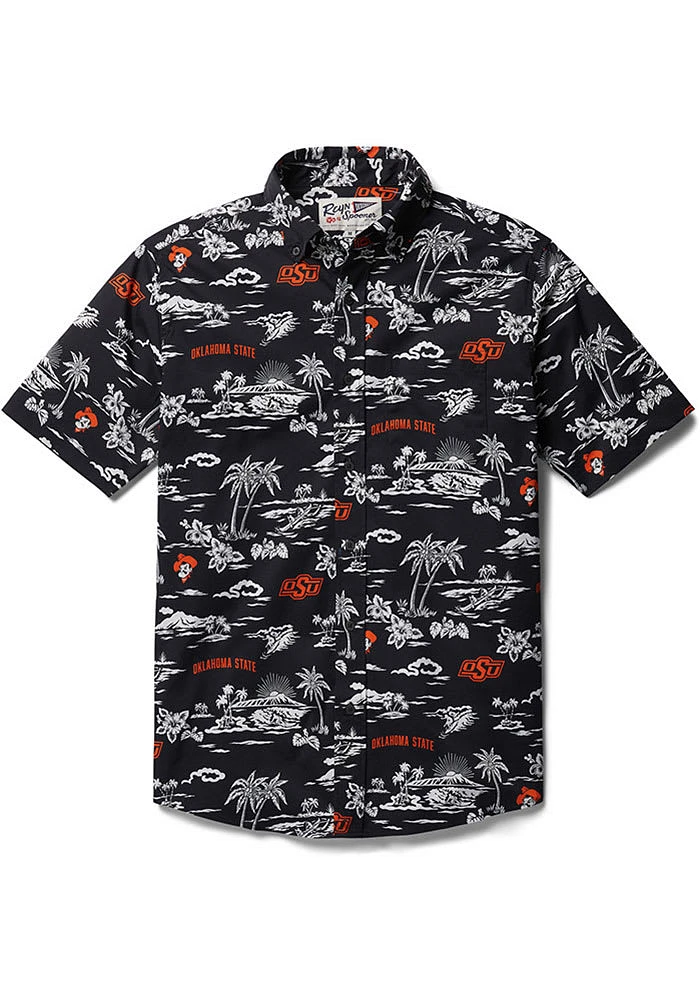 Reyn Spooner Oklahoma State Cowboys Mens Black Kekai Short Sleeve Dress Shirt