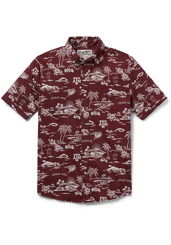 Reyn Spooner Texas A&M Aggies Mens Maroon Kekai Design Short Sleeve Dress Shirt