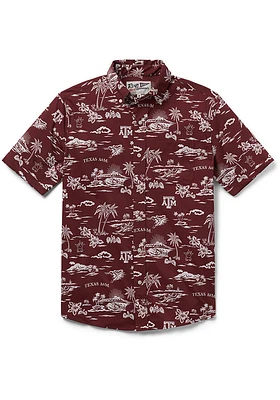 Reyn Spooner Texas A&M Aggies Mens Maroon Kekai Design Short Sleeve Dress Shirt