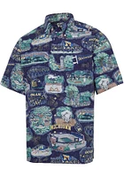 Reyn Spooner Michigan Wolverines Mens Blue Scenic Short Sleeve Dress Shirt